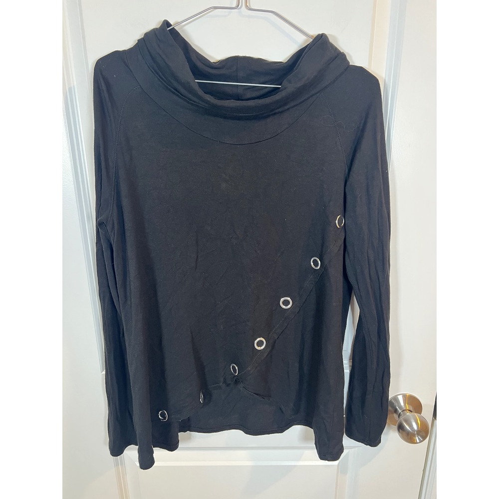 Zoe + Phoebe Womens Cowl Neck Top Grommet Detail Black S
